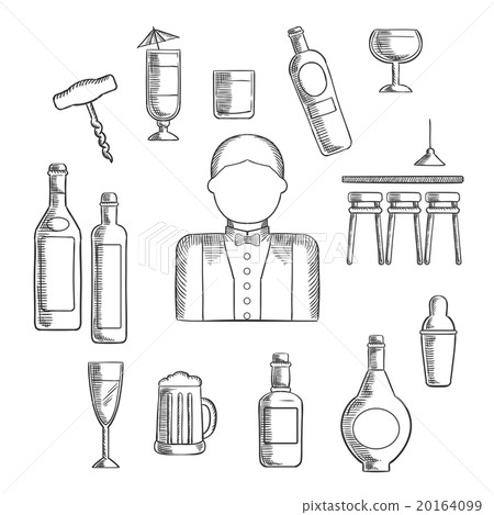 Bartender with alcohol and cocktails Bartender with alcohol and cocktails 20164099