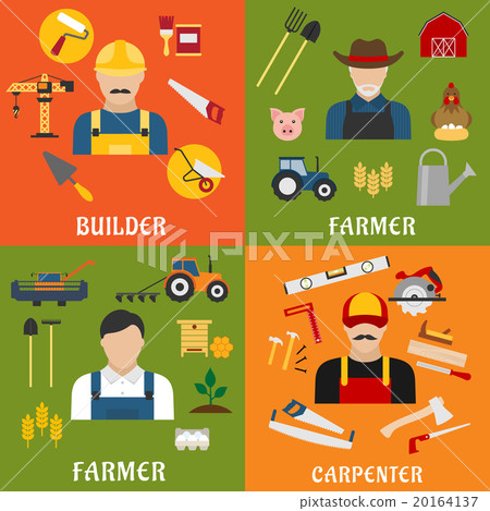 Builder, farmer and carpenter icons 20164137
