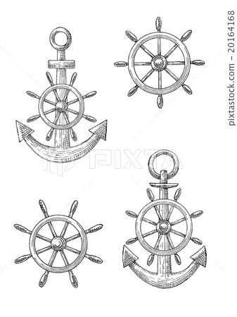 Vintage nautical anchors and helms sketches 20164168