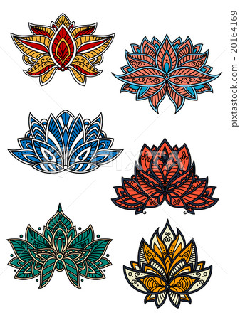 Colorful flowers with oriental paisley motifs 20164169