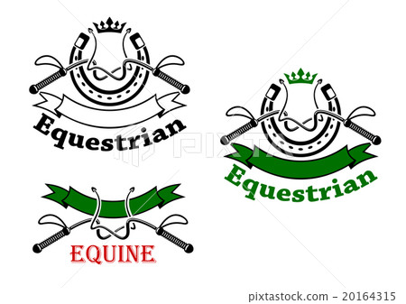 Equestrian sport emblems with whips and horseshoes 20164315