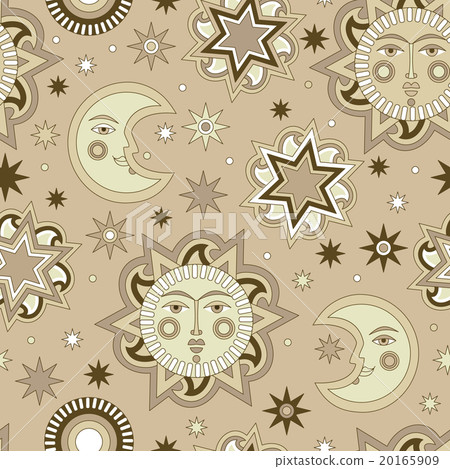 Vector seamless background with sun and stars. Vector seamless background with sun and stars. 20165909