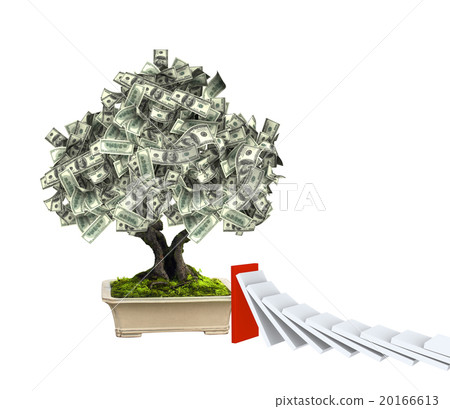 Money tree with dollar banknotes and domino effect Money tree with dollar banknotes and domino effect 20166613