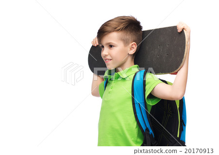 happy student boy with backpack and skateboard 20170913