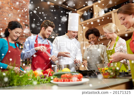 happy friends and chef cook cooking in kitchen happy friends and chef cook cooking in kitchen 20171325