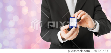 close up of man with gift box and engagement ring 20171584
