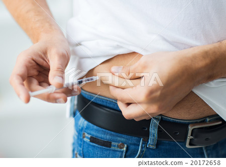 man with syringe making insulin injection 20172658
