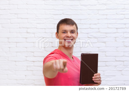 Man Point Finger At You Holding Tablet Computer 20172789