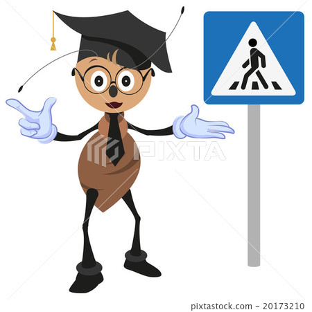 Ant teacher explains rules of road. Pedestrian Ant teacher explains rules of road. Pedestrian 20173210