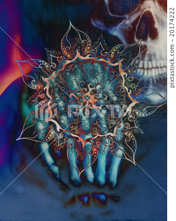 Painting skull and skeleton hand, on black Painting skull and skeleton hand, on black 20174222