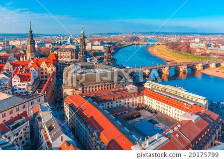 Aerial view of Old town and Elbe, Dresden, Germany 20175799
