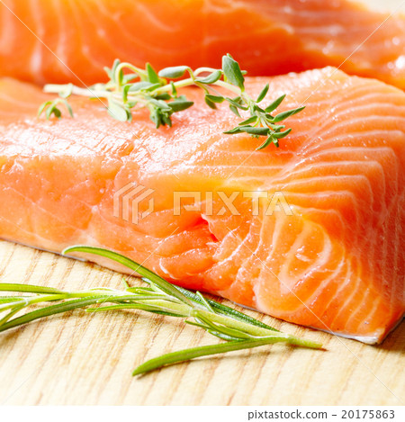 Raw salmon on cutting board Raw salmon on cutting board 20175863
