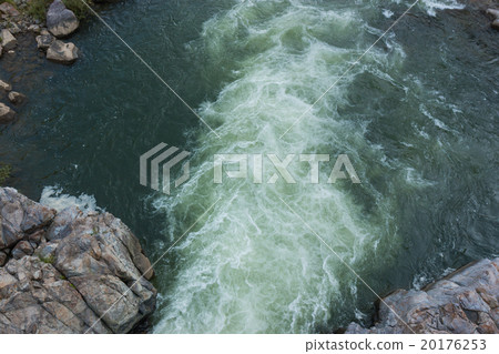 Water flowing over rocks on top view. 20176253
