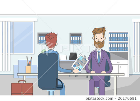 Businessman Sitting Office Desk Candidate Give Businessman Sitting Office Desk Candidate Give 20176681