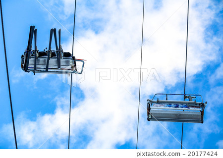 Bottom view ski family on chair lift Bottom view ski family on chair lift 20177424