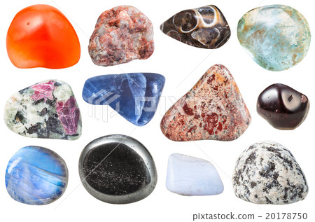 various tumbled ornamental gem stones isolated 20178750
