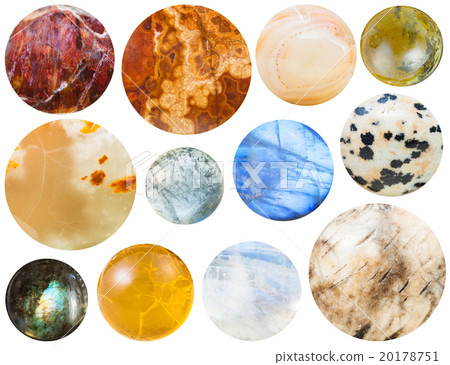 many round cabochon gem stones isolated on white 20178751