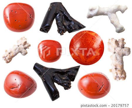 coral gemstones and pieces isolated on white 20179757