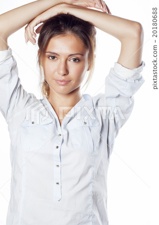 cute young pretty girl thinking on white cute young pretty girl thinking on white 20180688