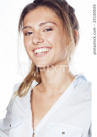 cute young pretty girl thinking on white cute young pretty girl thinking on white 20180689