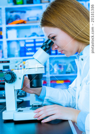 Scientist using a microscope in a laboratory Scientist using a microscope in a laboratory 20181386