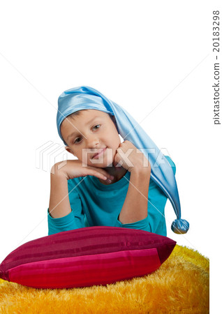 Cute boy near pillow isolated Cute boy near pillow isolated 20183298