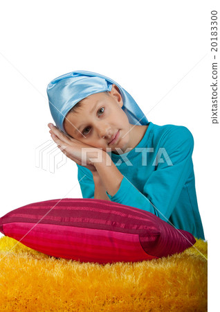 Cute boy near pillow isolated 20183300