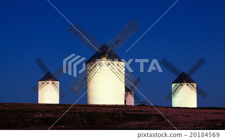 Group of windmills at field in night Group of windmills at field in night 20184569