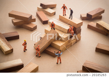 Worker making wood step stair. Worker making wood step stair. 20185263