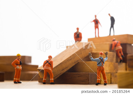 Worker making wood step stair. Worker making wood step stair. 20185264