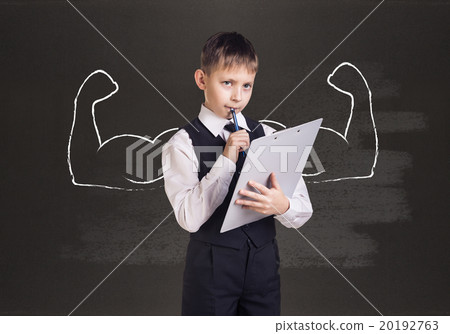 Little boy with drawn powerful hands Little boy with drawn powerful hands 20192763