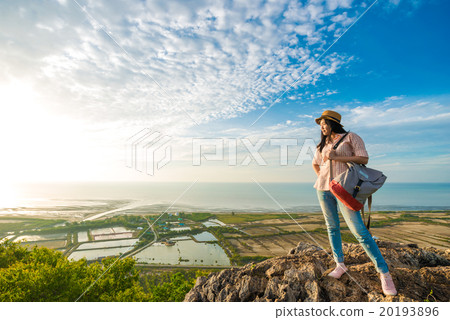 Hiking woman walk on the mountain hill Hiking woman walk on the mountain hill 20193896