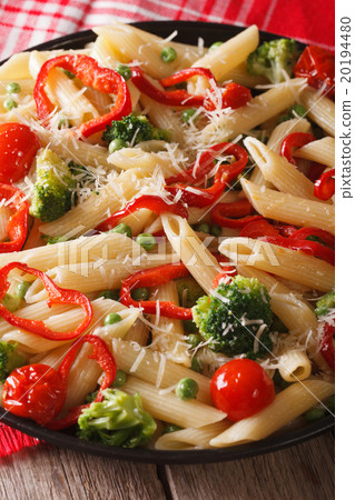Pasta Penne Primavera with vegetables close-up Pasta Penne Primavera with vegetables close-up 20194480