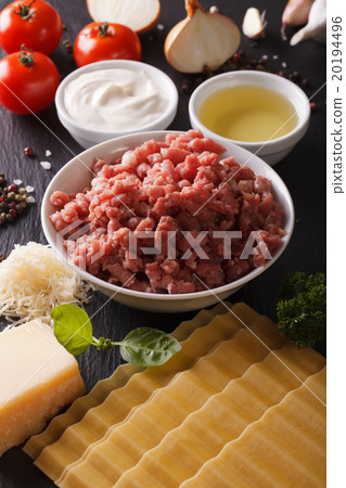 Ingredients for lasagna close-up on a slate board 20194496