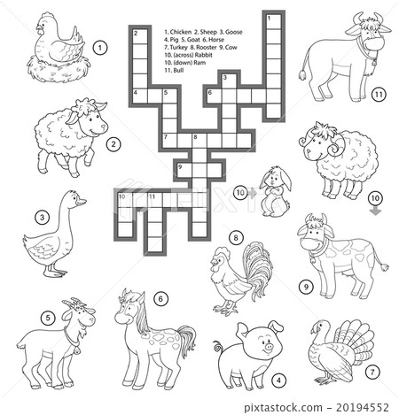 Vector colorless crossword about farm animals Vector colorless crossword about farm animals 20194552