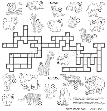 Vector colorless crossword about animals 20194555