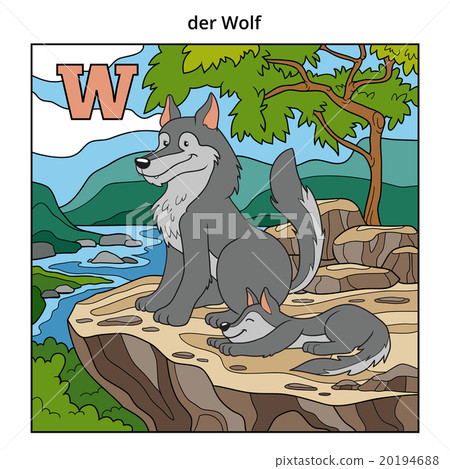 German alphabet, letter W (wolf and background) 20194688