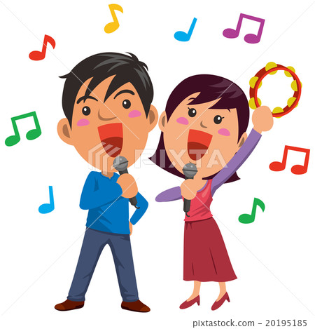 Image illustrations of men and women playing karaoke happily 20195185