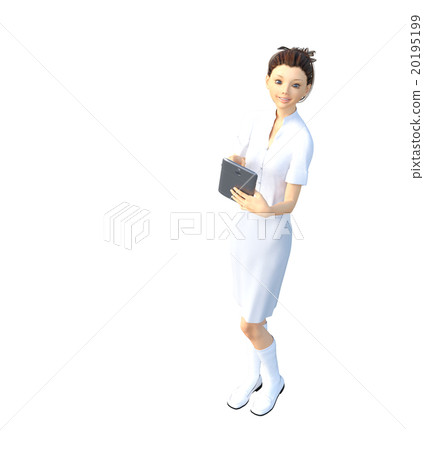 White table woman using tablet perming 3DCG illustration material White table woman using tablet perming 3DCG illustration material 20195199