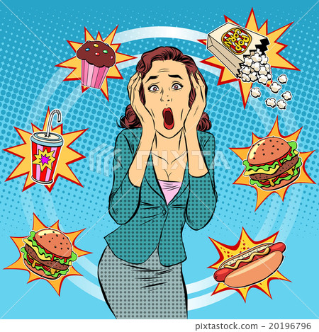 Fast food woman unhealthy diet panic Fast food woman unhealthy diet panic 20196796
