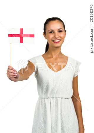 Happy woman showing England flag to the camera 20198376