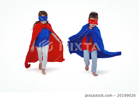Masked kids running pretending to be superheroes Masked kids running pretending to be superheroes 20199026