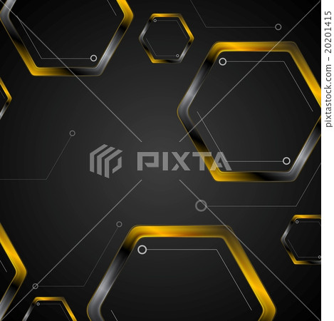 Dark tech background with black orange hexagons - Stock Illustration ...