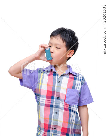 Sick Asian boy using inhaler for asthma on white Sick Asian boy using inhaler for asthma on white 20201533