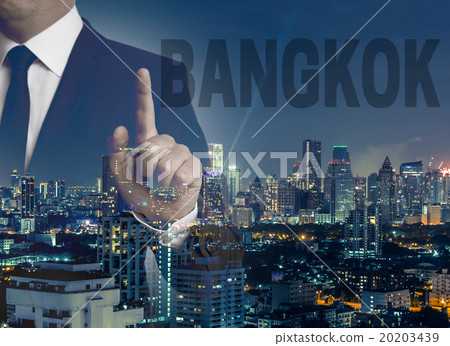 Bangkok skyline at night with businessman concept 20203439