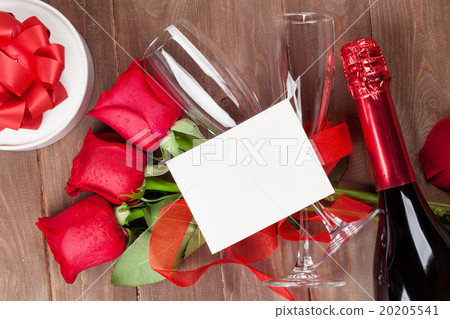Valentines day card, champagne and roses Valentines day card, champagne and roses 20205541
