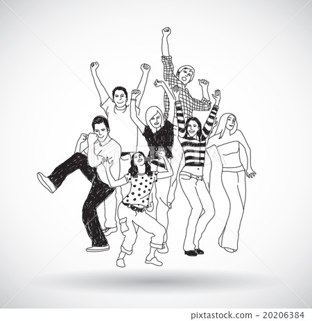 Group happy young people isolate black and white.  20206384