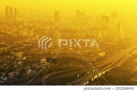 Aerial view to Bangkok downtown in the mist 20206648