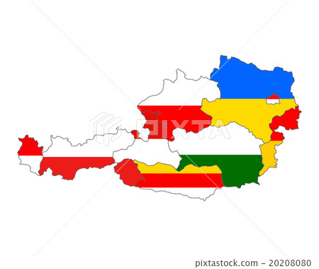 Map of Austria with flag of states 20208080