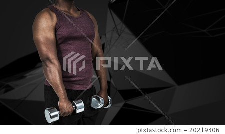 Composite image of fit man exercising with dumbbell Composite image of fit man exercising with dumbbell 20219306
